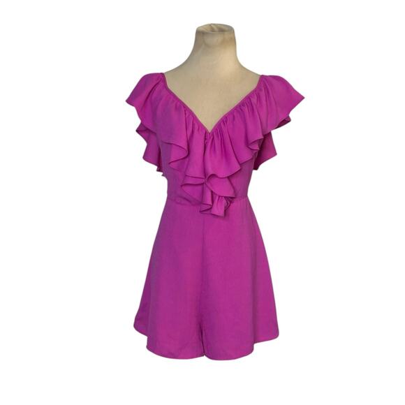 American Threads fuchsia ruffled open crossed back romper size Large - Picture 10 of 16